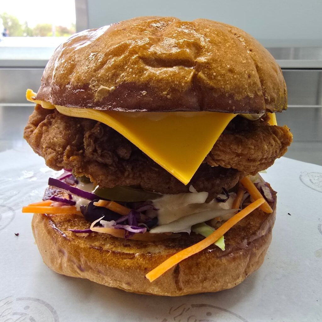 Original HQ fried chicken burger with slaw